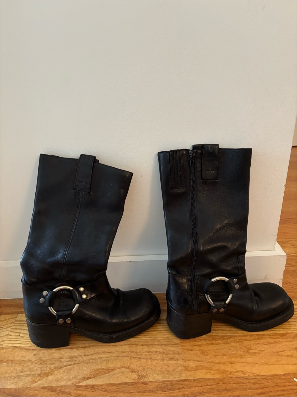 Jeffrey Campbell Black Leather Mid-Calf Harness Boots